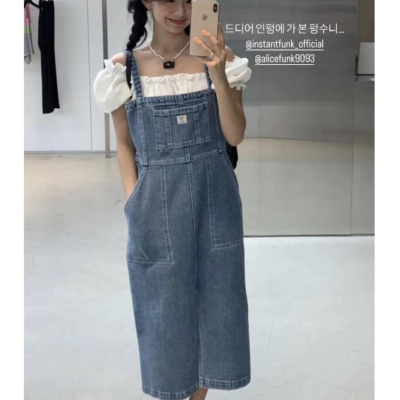ᴷᴼᴿᴱᴬ ??復古甜美背帶牛仔連衣裙