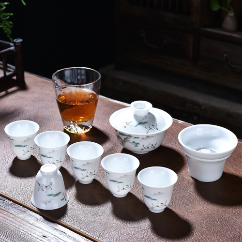 禮盒裝禮品白瓷羊脂玉功夫茶具套裝家用茶杯定製蓋碗耐熱日用精美