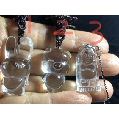 天然白水晶兔子玉兔福氣豬吊墜招財項鍊墜子掛件附銀鍊或掛繩
