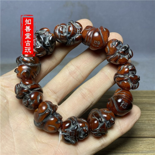 保真天然西藏?牛角雕刻手串?牛角雙面發財豬手串念珠手鏈手串