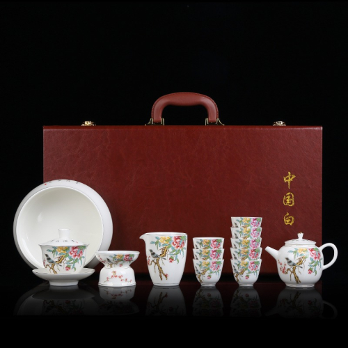 白瓷功夫茶具禮盒裝家用客廳簡約中國風泡茶壺辦公會客描金整套