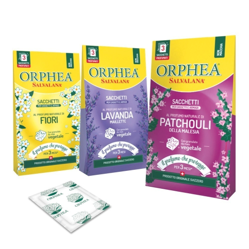 義大利ORPHEA歐菲雅 衣物香氛袋-經典花香/薰衣草/廣藿香 (3入/盒)-取代樟腦丸
