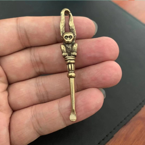 創意新中式純銅猴子手工掏耳勺鑰匙扣耳扒子耳耙採耳朵神器小禮品