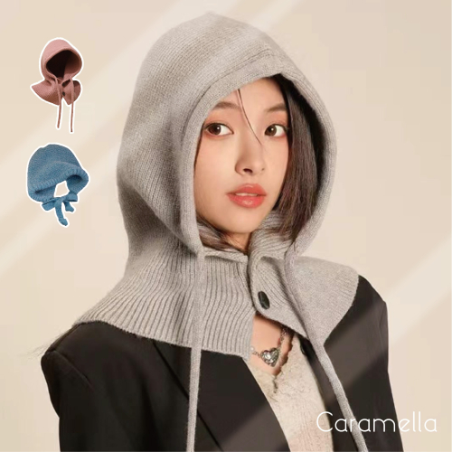 【Caramella】毛帽 護耳帽 保暖帽 日系帽子 帽子女 帽子 圍脖保暖 針織帽 護耳 保暖 針織毛帽 冬季帽子