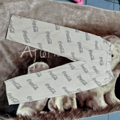 H&M 圖案斜紋寬管褲 155/64A 高腰剪裁 前後袋 腰後鬆緊帶 550