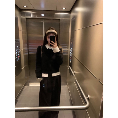 RL polo 套裝 針織衫 闊腿褲 休閒褲 裙子 短裙 返校生假兩件襯衫領拼接毛衣設計 秋冬針織衫 清爽有氣質 XS
