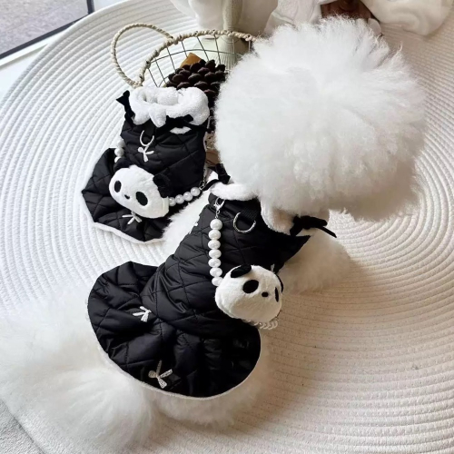♡【 K30 預購 】 鋪棉羽絨感刺繡蝴蝶結黑色背心裙