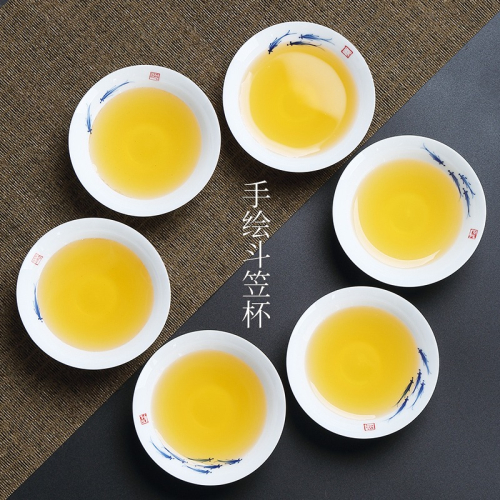 唐豐陶瓷品茗杯家用手繪斗笠杯簡約功夫小茶杯6只禮盒裝小號茶盞