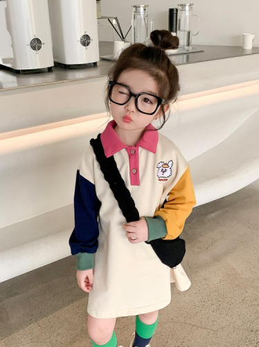 寶貝童裝巴-拉巴-拉女童連身裙春秋款2023新款兒童春季洋氣polo裙子洋裝女寶寶