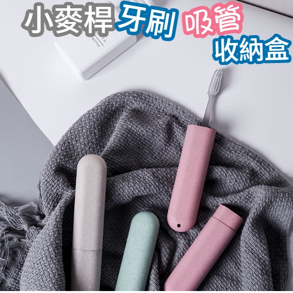 台灣現貨 牙刷盒旅行收納 小麥桿收納盒 卡卡吸管收納盒可放1粗1細 便攜式牙刷盒 旅行收納 牙刷盒 簡約牙刷盒
