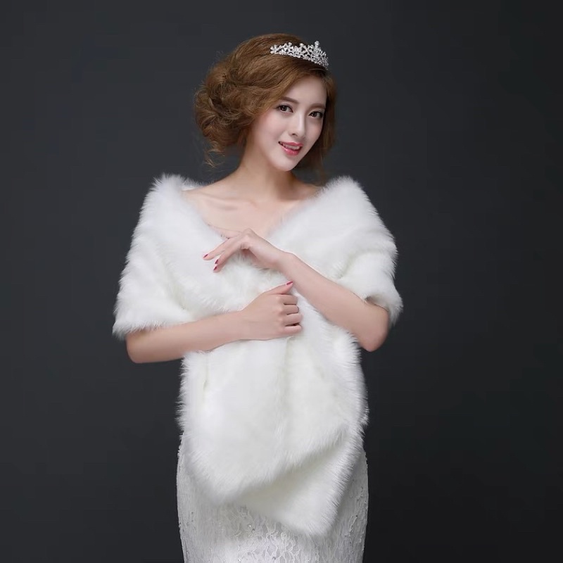 ❤️現貨在台 婚紗 毛茸茸 披肩 新娘 伴娘 保暖 結婚 婚禮 加厚 禮服 旗袍 披巾 披肩 春秋 秋冬 斗篷 溫暖