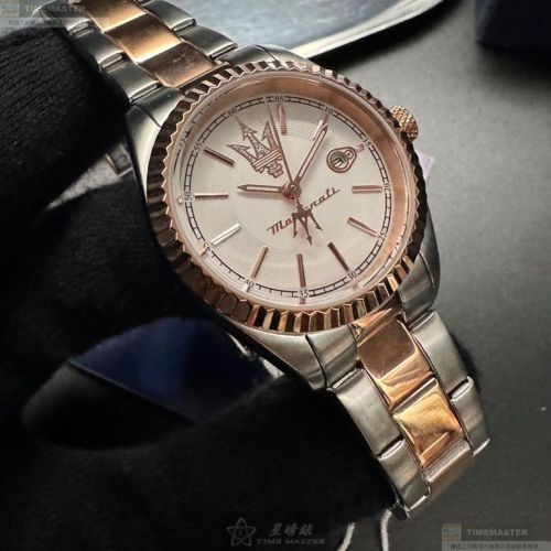 MASERATI手錶,編號R8853100504,30mm玫瑰金錶殼,金銀相間錶帶款