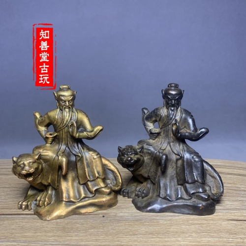 仿古古玩迷你袖珍小銅佛小擺件 八卦騎虎財神趙公明擺件 兩種款式
