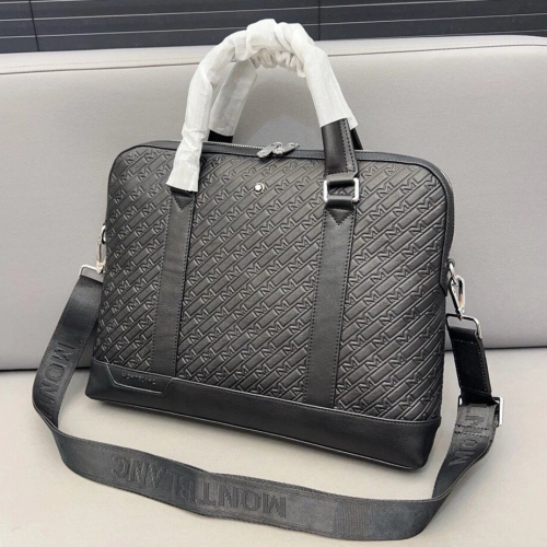 Montblanc萬寶龍公事包 M_GRAM系列牛皮壓花男生公事包 公文包 大容量筆電背包 電腦包 商務出差背包 黑色牛