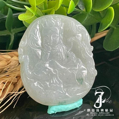 翡翠 帶證 飄花 寶寶佛 普賢菩薩 緬甸 冰糯 普賢 淺 晴綠 緬甸玉 玉牌 玉件 玉墜 日光 實拍 保A 直播 慵懶