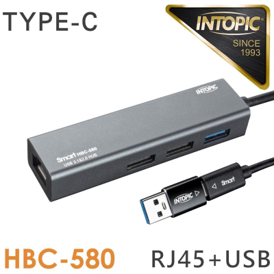 INTOPIC USB3.1 & RJ45 鋁合金集線器 (HBC-580) ~~限時限量促銷，售完為止