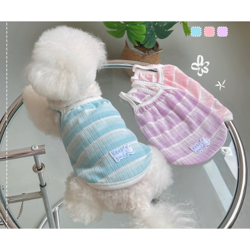 ♡【E02 預購】多色橫條keep smile布標薄款透氣夏季背心 寵物背心 貓咪防掉毛背心 貓咪背心 狗狗夏天
