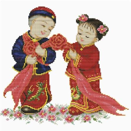 [臺灣現貨含運]十字繡材料包45*41cm中格三股 金童玉女 愛的祝福 百年好合 喜結良緣 非滿繡