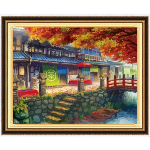 [臺灣現貨含運]十字繡材料包 60*45cm 中格三股 日式茶屋 風景小件線繡 客廳臥室餐廳小幅手工 滿繡