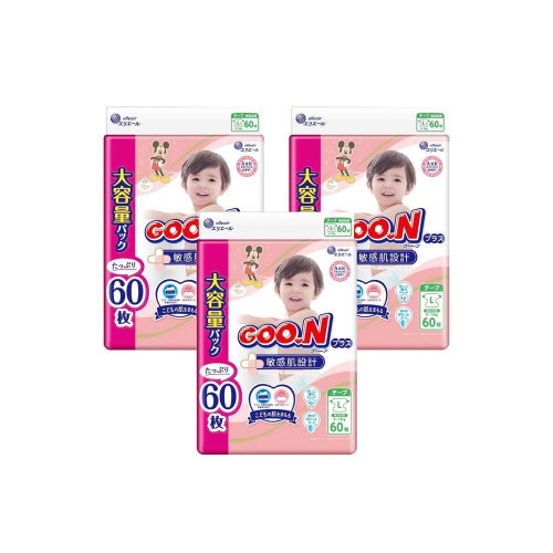 GOO.N 大王 日本境內版 敏感肌UJ系列 黏貼型尿布 9~14kg, L，60入/包