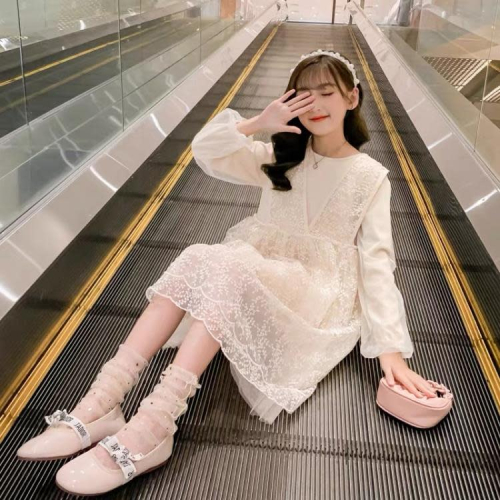 寶貝童裝Next balaba女童連身裙2023春秋新款韓系繡花裙洋氣小女孩公主裙