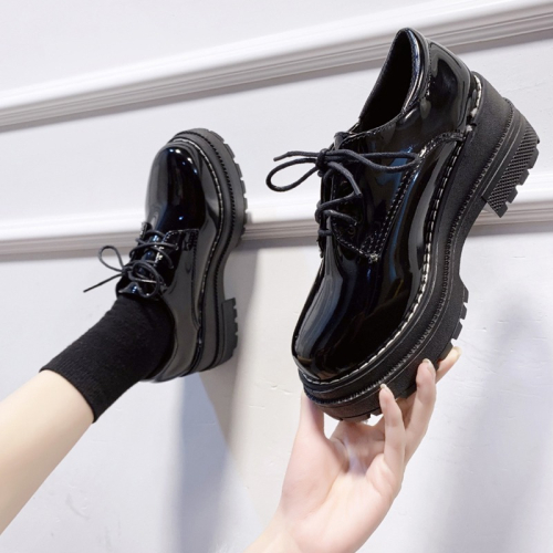 英倫風JK制服日系小皮鞋女2021春季新款百搭厚底漆皮黑色復古單鞋