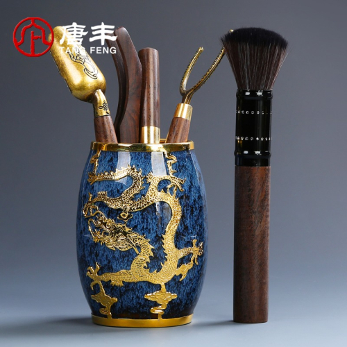唐豐金鑲玉茶道六君子禮盒家用功夫茶藝組合黑檀實木茶筆200039A