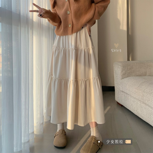 加厚燈芯絨半身裙女早春季新款高腰A字裙中長款裙子溫柔風蛋糕裙