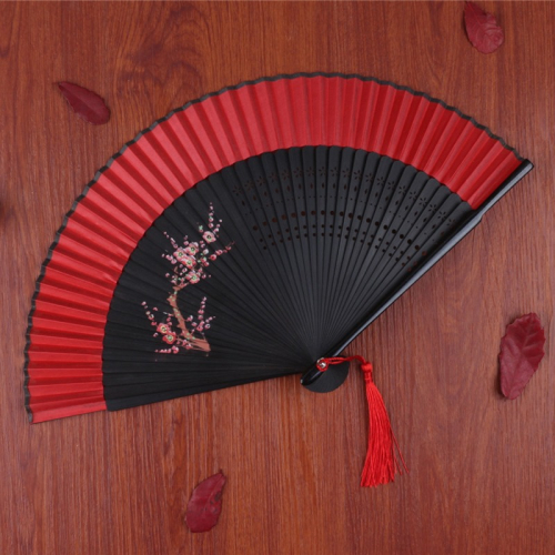 扇子摺扇中國風古典舞蹈扇古代漢服流蘇旗袍古風隨身紅色女折疊扇