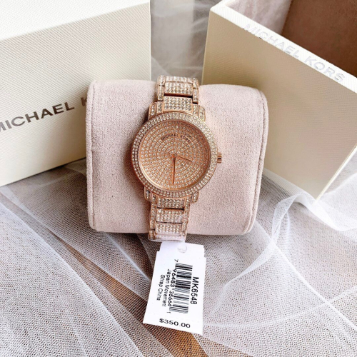 代購MICHAEL KORS手錶 新品MK手錶 MK6548玫瑰金色鋼鏈錶 滿天星滿鑽女生石英錶 時尚潮流個性女錶