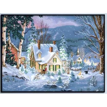 [台灣現貨含運]十字繡材料包 70*50cm 中格三股 聖誕雪景 手工自繡 DIY 手工簡單刺繡 滿繡