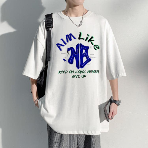 短袖T恤 2023夏季新品純棉男女同款寬松百搭休閒簡約印花情侶潮牌