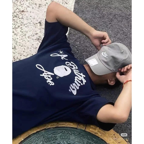 Bape 美式小眾24SS胸前猿人字母刺繡短袖T恤