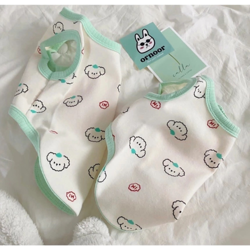 ♡【C32 預購 】QQ小狗綠色背心 春夏新款 春夏寵物褲裝 貓咪衣服 狗狗衣服 寵物衣服 寵物服飾