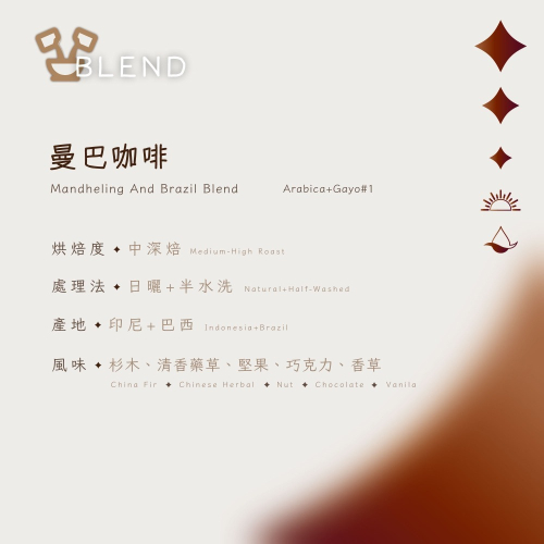 【恆星咖啡】曼巴咖啡_曼特寧+巴西_中深焙_精品咖啡豆_咖啡豆