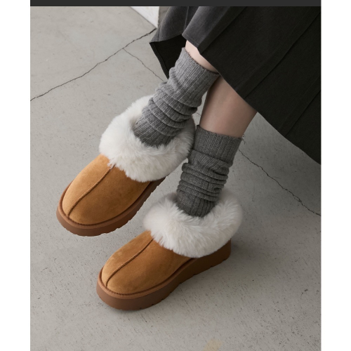 日本正品 預購┊【forksy.】厚底毛毛短靴｜日系圓頭厚底短靴｜內刷毛保暖｜一腳套懶人靴
