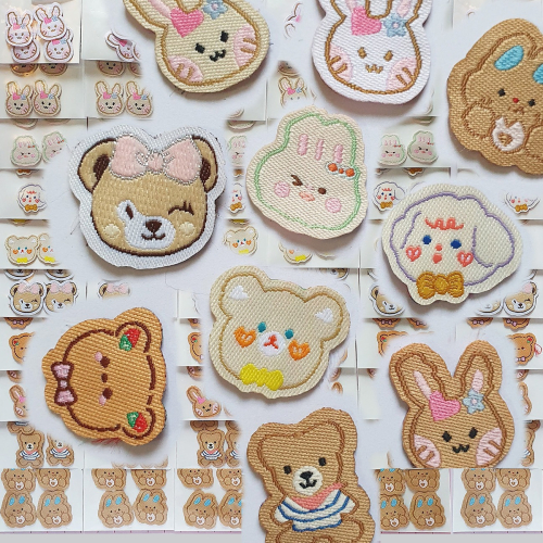 西西手工藝材料 26257 可愛小布標(4入)約2x18cm 小標籤 小商標 熊布貼飾 兔子貼片 熊頭標小布貼 滿額免運