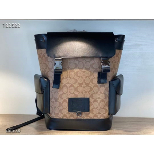 coach蔻馳男士老花帆布配皮雙肩包背包書包筆電包大容量順滑拉鍊輕便出行出門必備百搭有型簡約時尚潮流行休閒逛街生日禮物