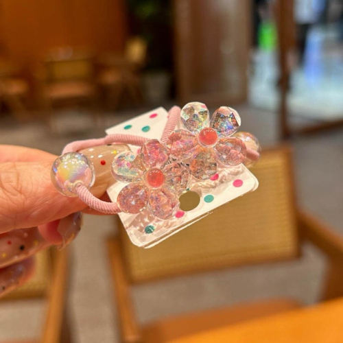【台灣現貨?J&E比選物店】 閃亮小花 漸變色 花朵串珠 髮飾 一組2入 兒童 女寶 少女髮圈 髮圈 可愛 夏日 繽紛