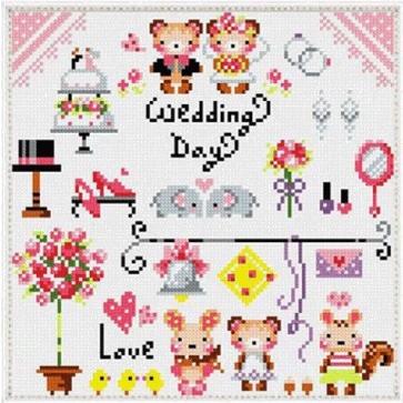 [臺灣現貨含運]十字繡材料包34*34cm中格三股 百喜圖 婚慶系列 結婚禮物送新人婚禮系列 可愛小熊婚禮 自己繡 滿繡