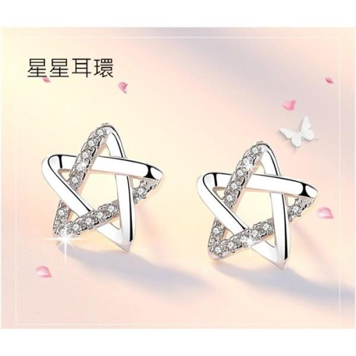 B393．星星耳環 耳釘耳飾 韓版銀飾飾品 首飾飾品防過敏抗過敏不褪色 抗敏耳針 水鑽耳鍊 耳扣耳墜 告白閨密送禮情人節