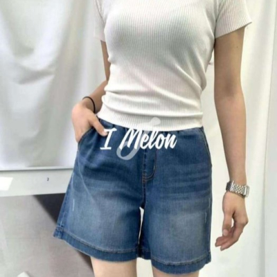 【現貨】How luk腰包覆性高涼感高腰單寧牛仔短褲※深藍L碼 ::: i-MelOn :::100%韓國空運 正韓