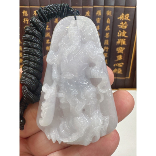 天然翡翠A貨-乘龍關聖帝君立體厚庄掛件 商品編號070910