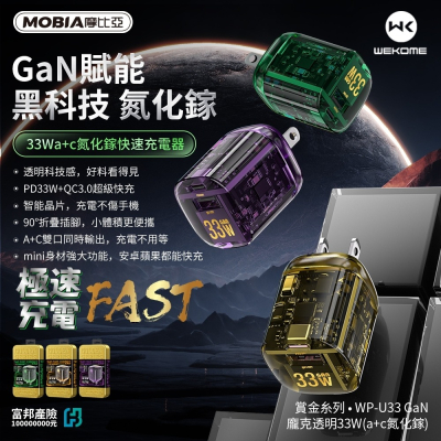公司貨 龐克33W氮化鎵(A+C充電器) 2023機甲風 透明高清晰 顏色隨機