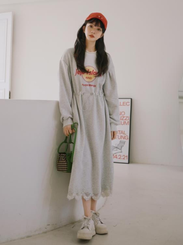 DearGod正韓女裝收腰顯瘦長袖衛衣連身裙女中長款2022年秋季新款休閒百搭歐貨裙子洋裝