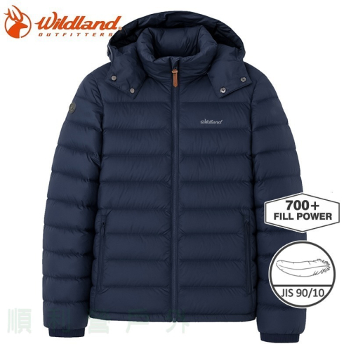 荒野 WILDLAND 男款700FP可拆帽輕暖羽絨外套 藍黑色 0B32102 90/10 OUTDOOR NICE