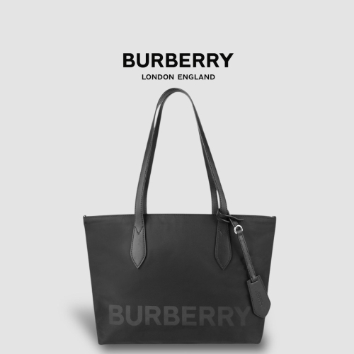 ?Burberry 經典LOGO字樣尼龍托特包｜手提包｜肩背包｜黑色｜防潑水｜男女通用款