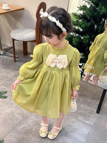 寶貝童裝女童連身裙春秋款寶寶洋氣春裝兒童春季蓬蓬袖公主紗裙小女孩衣服
