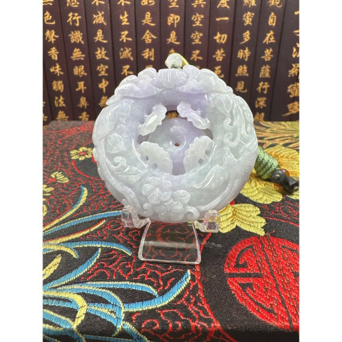 天然翡翠A貨-喜鵲報喜榮華富貴圓滿立體厚庄手工雕平安扣 商品編號070507