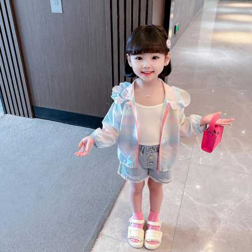 寶貝童裝女童夏裝防曬衣女寶寶夏季正韓洋氣時髦翅膀連帽薄款外套兒童夏款